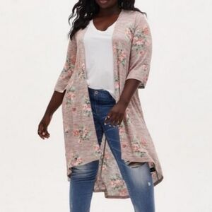 Torrid Kimono Hi-Low Duster Tan Pink Floral Plus Size 5X